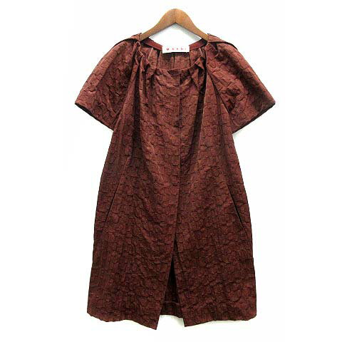 【中古】マルニ MARNI ノーカラー コート ワンピース 半袖 総柄 ナイロン グログラン ジャガード ブラウン 茶 38 レディース 【ベクトル 古着】 241003 【中古】マルニ MARNI ノーカラー コート ワンピース 半袖 総柄 ナイロン グログラン ジャガード ブラウン 茶 38 レディース 【ベクトル 古着】 241003