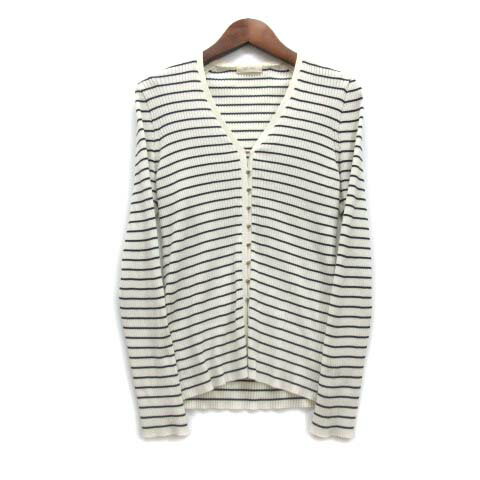 【中古】デプレ DES PRES トゥモローランド コットン アセテート リブ Vネック カーディガン ボーダー 2023SS ホワイト ブラック 白 黒 F レディース 【ベクトル 古着】 241127