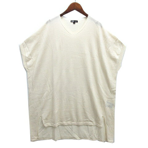 【中古】ユニクロ UNIQLO セオリー Theory 3D エクストラファイン ニット チュニック オフホワイト S 445844 レディース 【ベクトル 古着】 241224