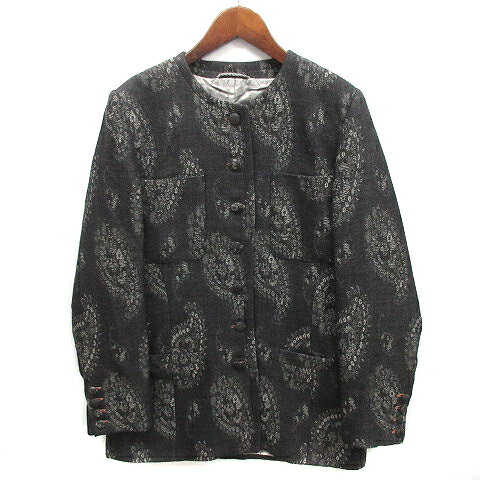 【中古】ヨビス JOBIS ペイズリー ジャガード ノーカラー ジャケット ダークグレー 西ドイツ製 レディース 【ベクトル 古着】 250108