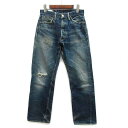 【中古】キャントン CANTON ストレート デニム パンツ ジーンズ セルビッチ ダメージ加工 インディゴ L 日本製 メンズ 【ベクトル 古着】 250121(4)