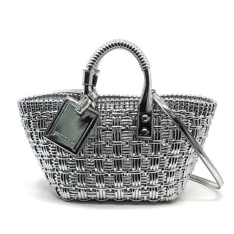 【中古】バレンシアガ BALENCIAGA ビストロ XS バスケット 2WAY ハンドバッグ 671342 2AABE シルバー 美品 レディース 【ベクトル 古着】 250202のサムネイル