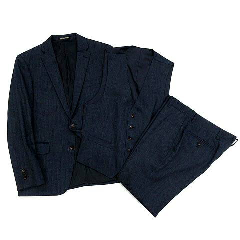 【中古】パーソンズ PERSON'S フォーメン FOR MEN 3ピース スーツ ヘリンボーン 2B ジャケット パンツ ジレ 紺 ネイビー A4 メンズ 【ベクトル 古着】 250223