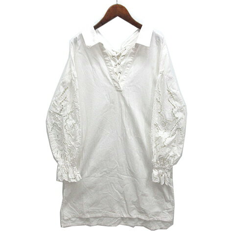 【中古】グレースコンチネンタル GRACE CONTINENTAL カットワーク チュニック トップ シャツ レースアップ 長袖 ホワイト 白 36 19141114 レディース 【ベクトル 古着】 250319