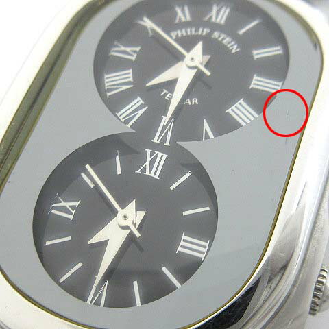 【中古】フィリップスタイン Philip Stein テスラ TESLAR デュアルタイム クォーツ 腕時計 ローマン ブラック 黒 電池交換済 【ベクトル 古着】 250326