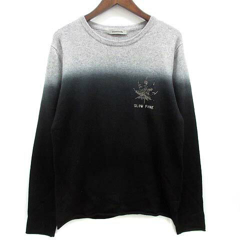 【中古】カシヤージュ CASHYAGE SLOW PANK カシミヤ マリファナ ラインストーン グラデーション ニット セーター グレー ブラック 黒 50 メンズ 【ベクトル 古着】 250325