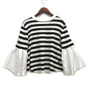 【中古】トレンドドレスコード TREND DRESS CODE フレアスリーブ 切替 ニット ボーダー ブラック ホワイト 黒 白 F レディース 【ベクトル 古着】 250411(4)