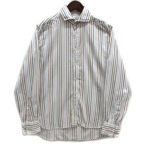 【中古】タケオキクチ TAKEO KIKUCHI マルチストライプ ホリゾンタルカラー シャツ 長袖 ホワイト 白 2..