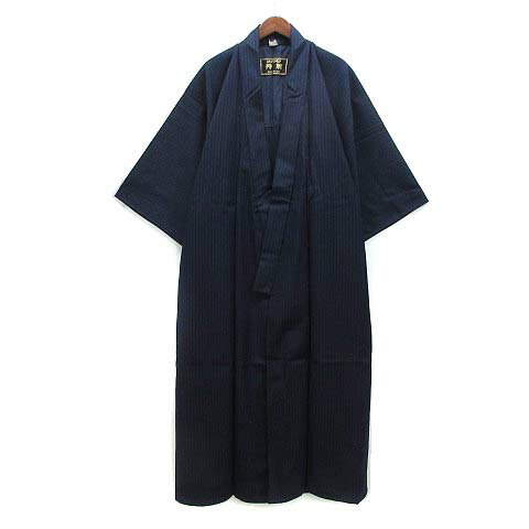 【中古】未使用品 クラボウ 倉敷紡績株式会社 ウール 毛 丹前 どてら 6000番 604柄 一重織 堅牢染 難燃性 M 紺系 ネイビー 【ベクトル 古着】 250526