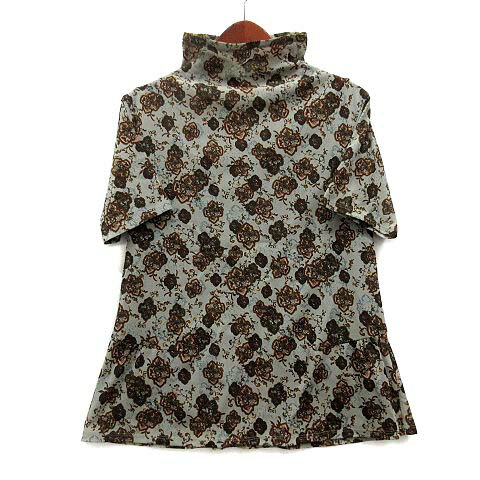 【中古】ジャンニロジュディチェ GIANNI LO GIUDICE ハイネック シアー チュール カットソー トップス 花柄 半袖 グリーン系 40 レディース 【ベクトル 古着】 250603