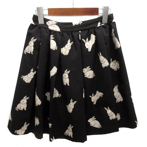【中古】フランシュリッペ franche lippee Black シルエット うさぎ スカート 膝丈 タック ブラック 黒 M 日本製 レディース 【ベクトル 古着】 250609
