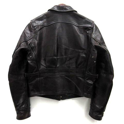 【中古】エアロレザー AEROLEATHER ホースハイド ライダース ジャケット ハーフベルト STF 茶芯 ブラック 黒 34 メンズ 【ベクトル 古着】 250801