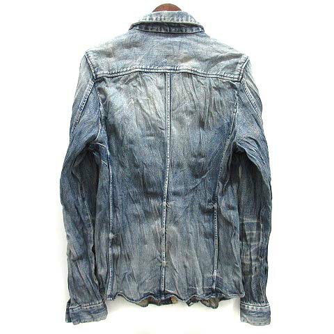 【中古】ジュンハシモト junhashimoto リンクル デニム フック シャツ 長袖 13.5oz シワ USED加工 WRINKLE DENIM SHIRT U.BLUE ブルー 3 1060000005 メンズ 【ベクトル 古着】 250828