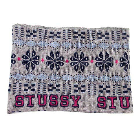 【中古】ステューシー STUSSY ニット ネックウォーマー ヘアバンド ターバン 総柄 ノルディック ロゴ グレー ☆AA★ メンズ レディース 【ベクトル 古着】 250924