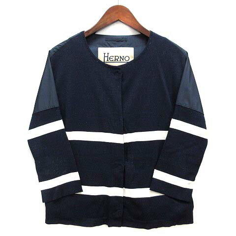 Rakuten - 【中古】ヘルノ HERNO 切替 カーディガン ジャケット ラメ ネイビー 紺 40 イタリア製 レディース 【ベクトル 古着】 251125