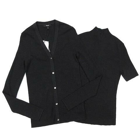 【中古】未使用品 セオリー Theory REGAL WOOL アンサンブル ツインニット ボトルネック 半袖 Vネック カーディガン チャコール S 2024AW レディース 【ベクトル 古着】 251130