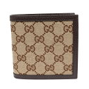 GUCCI グッチ 二つ折り財布 150413 GGキャンバス レザー ベージュ ブラウン コンパクト財布 アウトレット 財布 ウォレット おしゃれ ブランド ブランド品 送料無料 【中古】