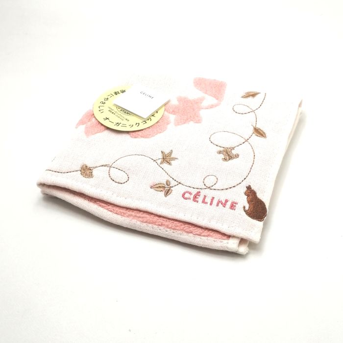 当店でのお買物でSPUトータルP10倍～メール便対応OK【売れ筋】【未使用ハンカチ】CELINEセリーヌタオルハンカチ【ピンク系】