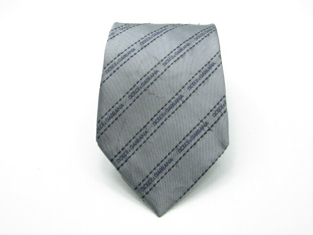 D & G - 当店でのお買物でSPUトータルP10倍～♪【中古ネクタイ】【値下げ】メール便対応OKDOLCE&GABBANAドルチェ＆ガッバーナネクタイ【ストライプ・レジメンタル系】【グレー系】【ランクB】【ネクタイ中古】