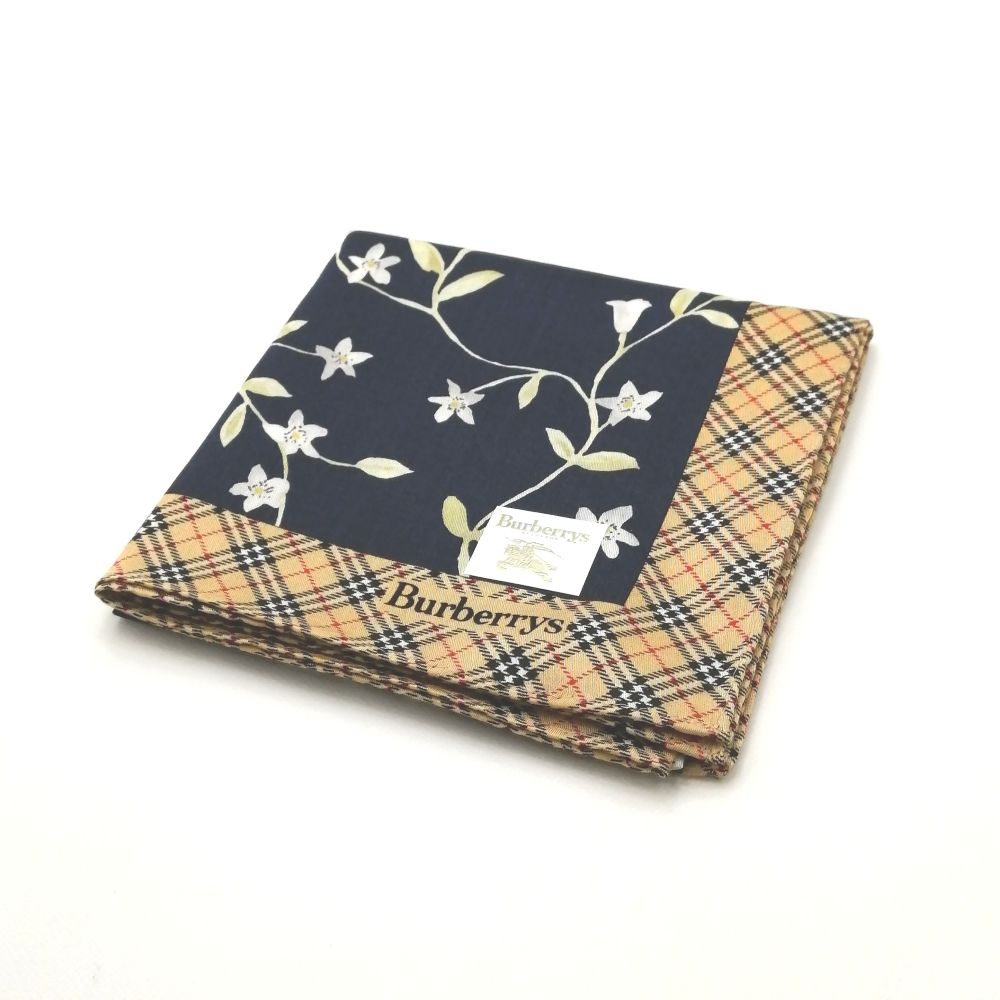 スーパーセール♪全品P10倍メール便対応OK【売れ筋】【未使用ハンカチ】burberrysバーバリーズハンカチ【ネイビー系】