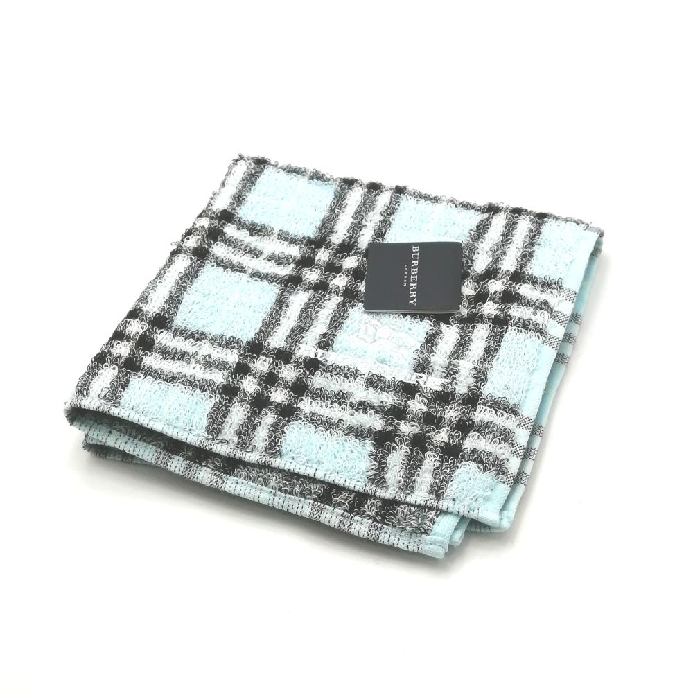 ブラックフライデー♪全品P10倍メール便対応OK【売れ筋】【未使用ハンカチ】BURBERRYバーバリータオルハンカチ【ブルー系】