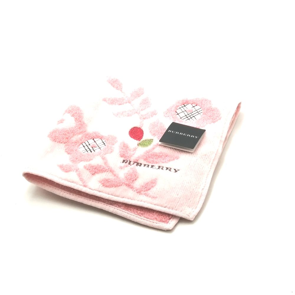 ブラックフライデー♪全品P10倍メール便対応OK【売れ筋】【限定1枚】【未使用ハンカチ】BURBERRYバーバリータオルハンカチ【ピンク系】