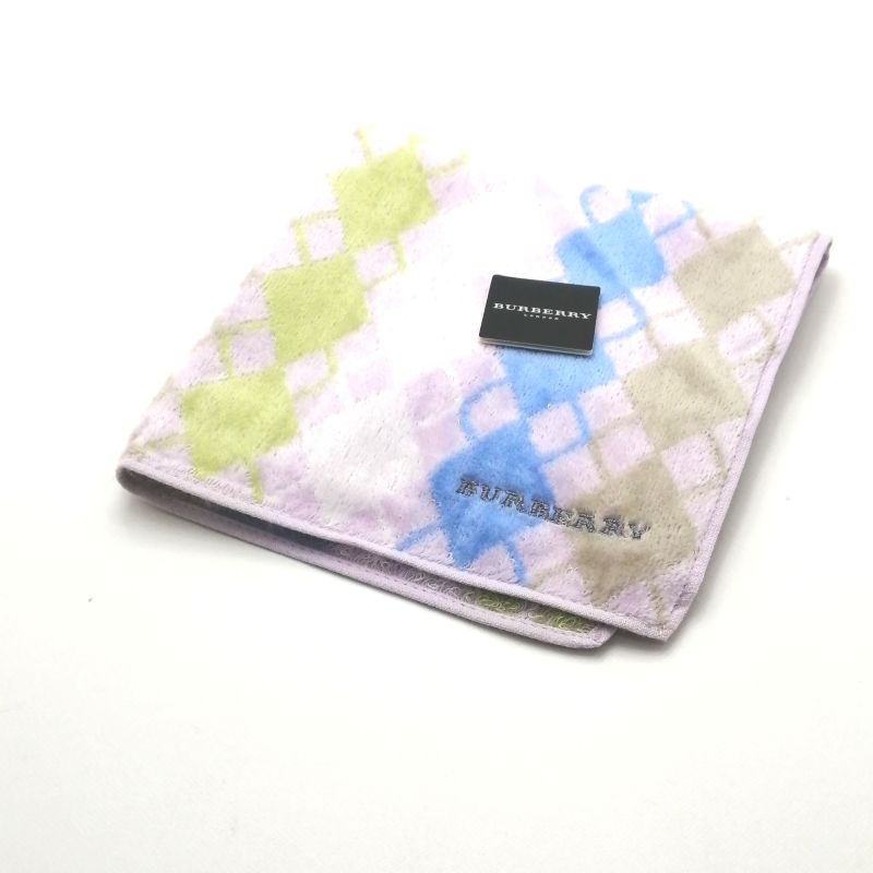 月初も当店でお買い物♪P10倍メール便対応OK【売れ筋】【未使用ハンカチ】BURBERRYバーバリータオルハンカチ【パープル系】