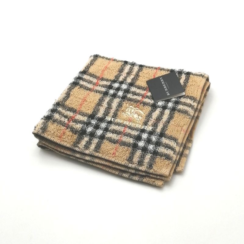 月初も当店でお買い物♪P10倍メール便対応OK【売れ筋】【限定1枚】【未使用ハンカチ】BURBERRYバーバリータオルハンカチ【ブラウン系】