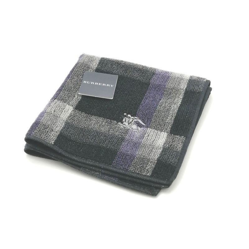 月末も当店でお買い物♪P10倍メール便対応OK【売れ筋】【未使用ハンカチ】BURBERRYバーバリータオルハンカチ【ブラック系】