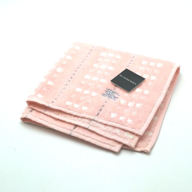 月初も当店でお買い物♪P10倍メール便対応OK【売れ筋】【未使用ハンカチ】BURBERRYバーバリータオルハンカチ【ピンク系】