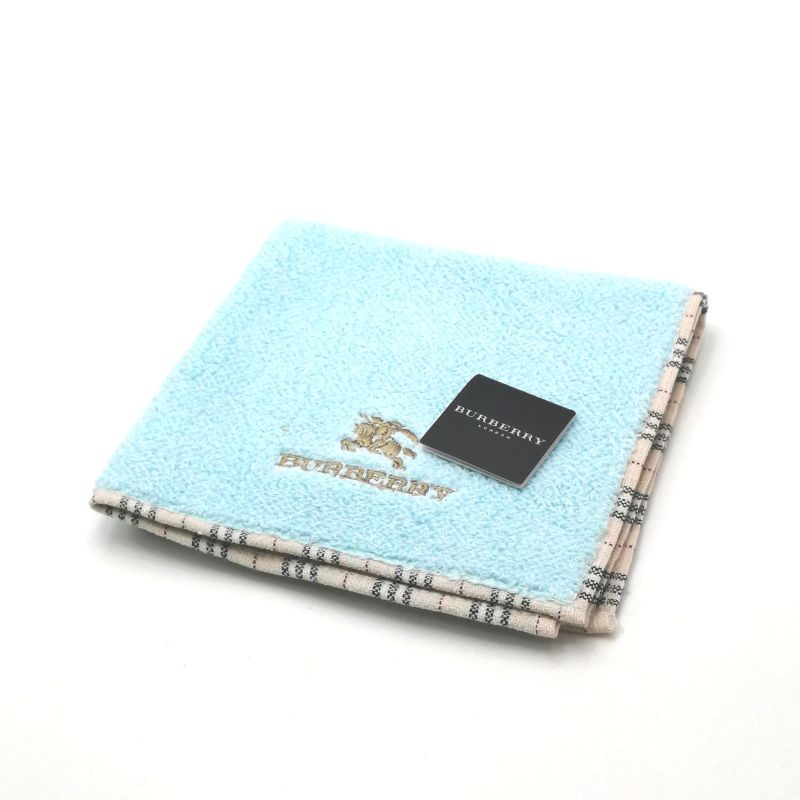 Sセール後夜祭♪全品P10倍メール便対応OK【売れ筋】【若干訳アリ】【未使用ハンカチ】BURBERRYバーバリータオルハンカチ【ブルー系】