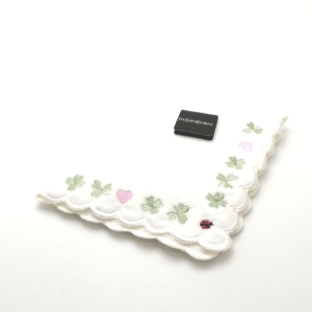 メール便対応OK【売れ筋】　【未使用ハンカチ】YVESSAINTLAURENTイヴサンローランタオルハンカチ【ホワイト系】