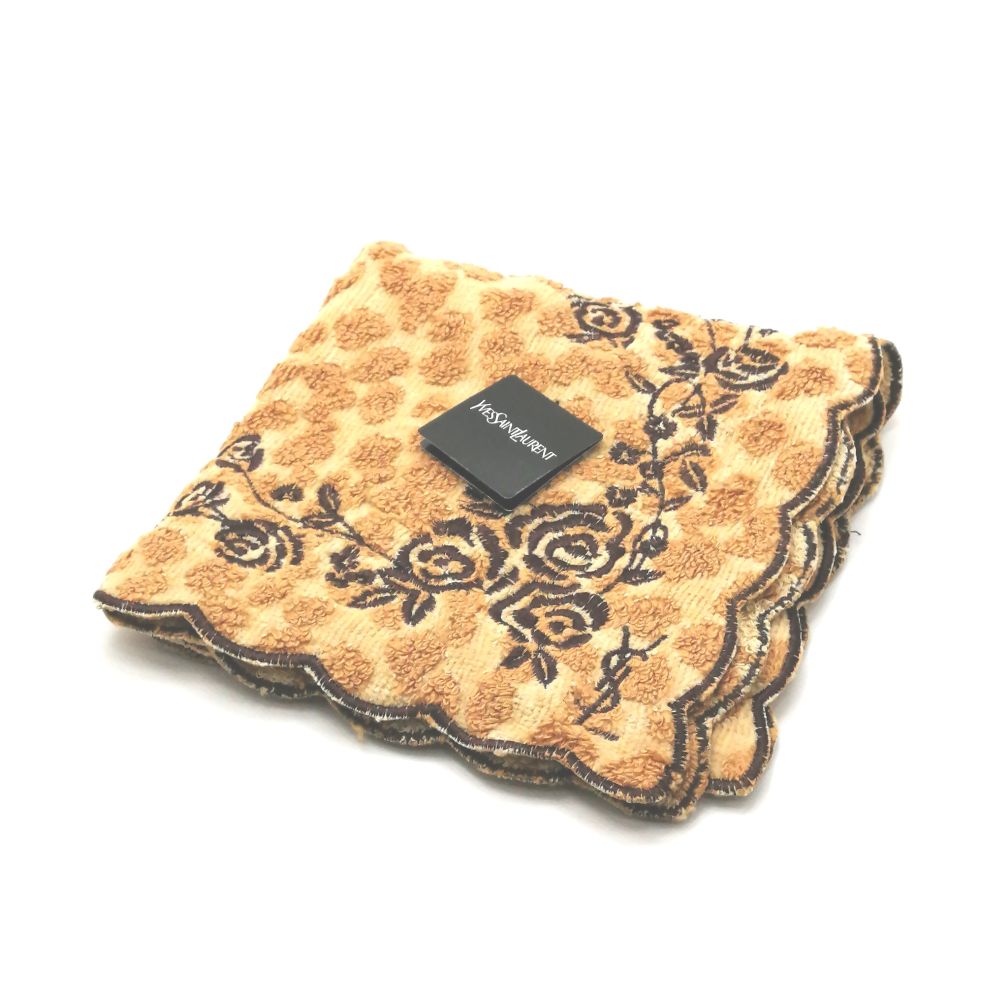 メール便対応OK【売れ筋】　【未使用ハンカチ】YVESSAINTLAURENTイヴサンローランタオルハンカチ【ブラウン系】