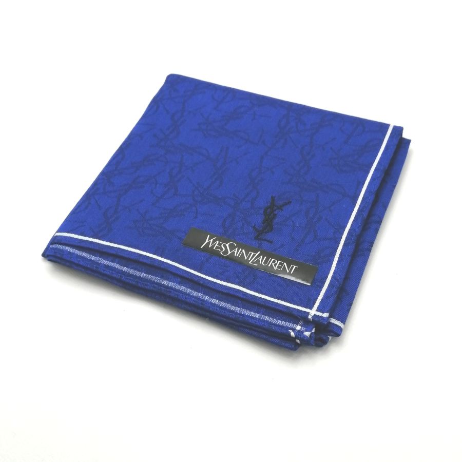 ブラックフライデー♪全品P10倍メール便対応OK【売れ筋】　【未使用ハンカチ】YVESSAINTLAURENTイヴサンローランハンカチ【ブルー系】