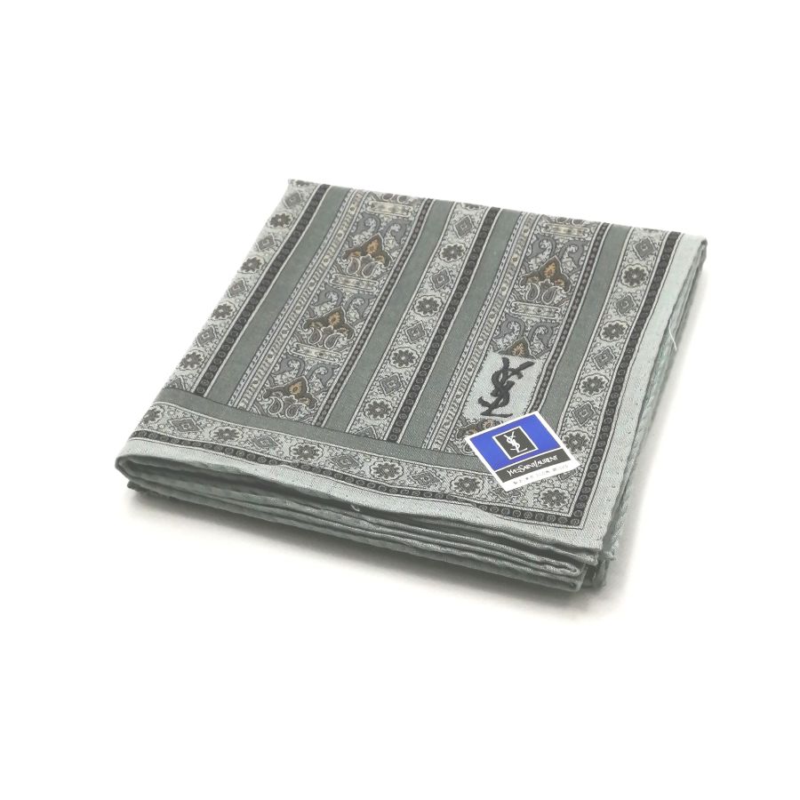 お買い物マラソン♪全品P10倍メール便対応OK【売れ筋】　【限定1枚】【未使用ハンカチ】YVESSAINTLAURENTイヴサンローランハンカチ【グレー系】