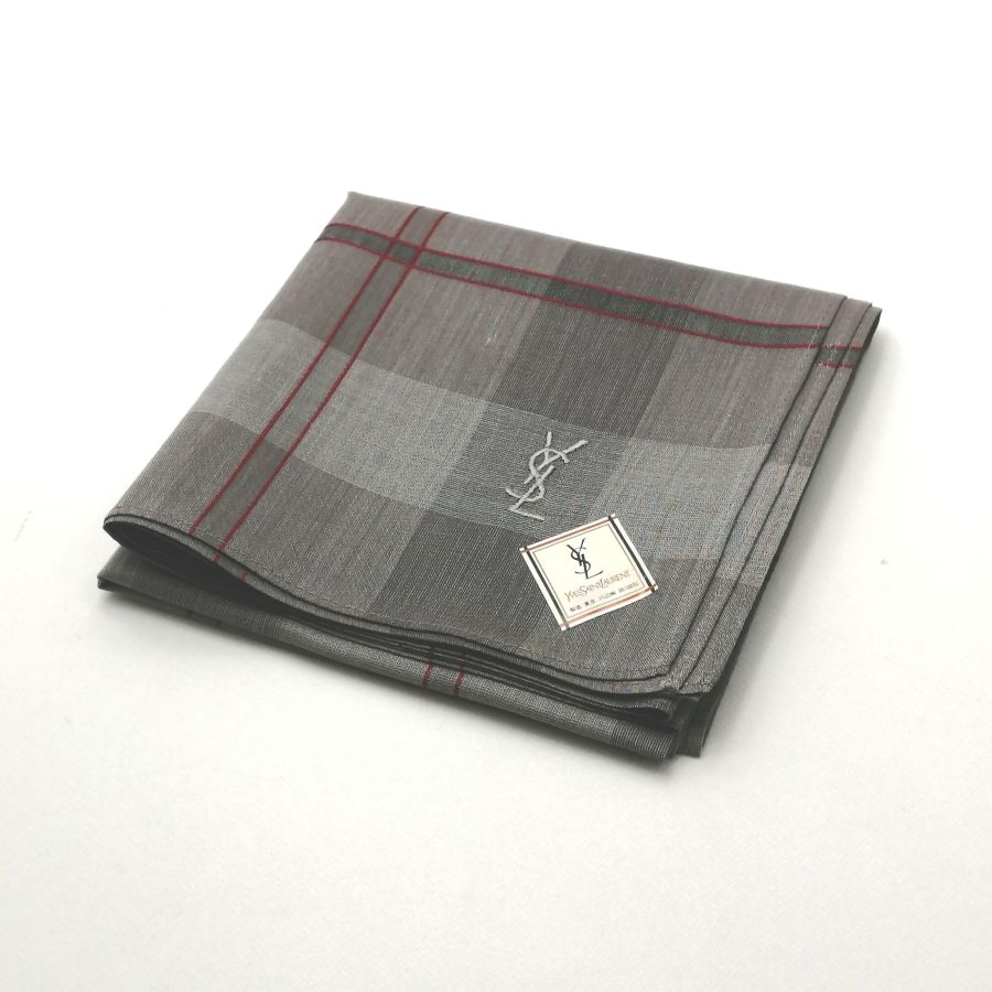 お買い物マラソン♪全品P10倍メール便対応OK【売れ筋】　【限定1枚】【未使用ハンカチ】YVESSAINTLAURENTイヴサンローランハンカチ【グレー系】