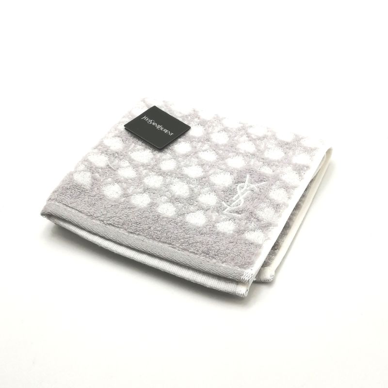 お買い物マラソン♪全品P10倍メール便対応OK【売れ筋】　【現品限り】【未使用ハンカチ】YVESSAINTLAURENTイヴサンローランタオルハンカチ【グレー系】