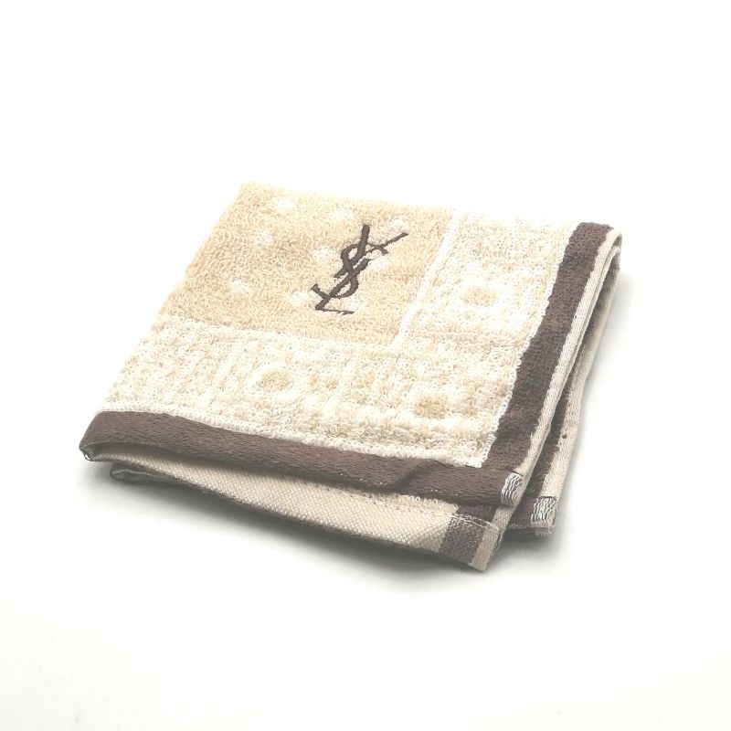当店でのお買物でSPUトータルP10倍～♪メール便対応OK【売れ筋】【未使用ハンカチ】YVESSAINTLAURENTイヴサンローランタオルハンカチ【ベージュ系】