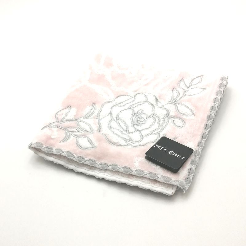スーパーセール♪全品P10倍メール便対応OK【売れ筋】【未使用ハンカチ】YVESSAINTLAURENTイヴサンローランタオルハンカチ【ピンク系】