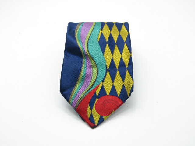 Rakuten - 当店でのお買物でSPUトータルP5倍～♪【売れ筋】【中古ネクタイ】メール便対応OKVERSACEヴェルサーチネクタイ【パターン・規則柄系】【ネイビー系】【ランクAB】【ネクタイ中古】