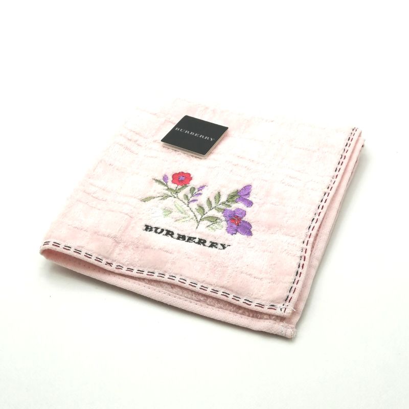 お買い物マラソン♪全品P10倍メール便対応OK【売れ筋】【未使用ハンカチ】BURBERRYバーバリータオルハンカチ【ピンク系】