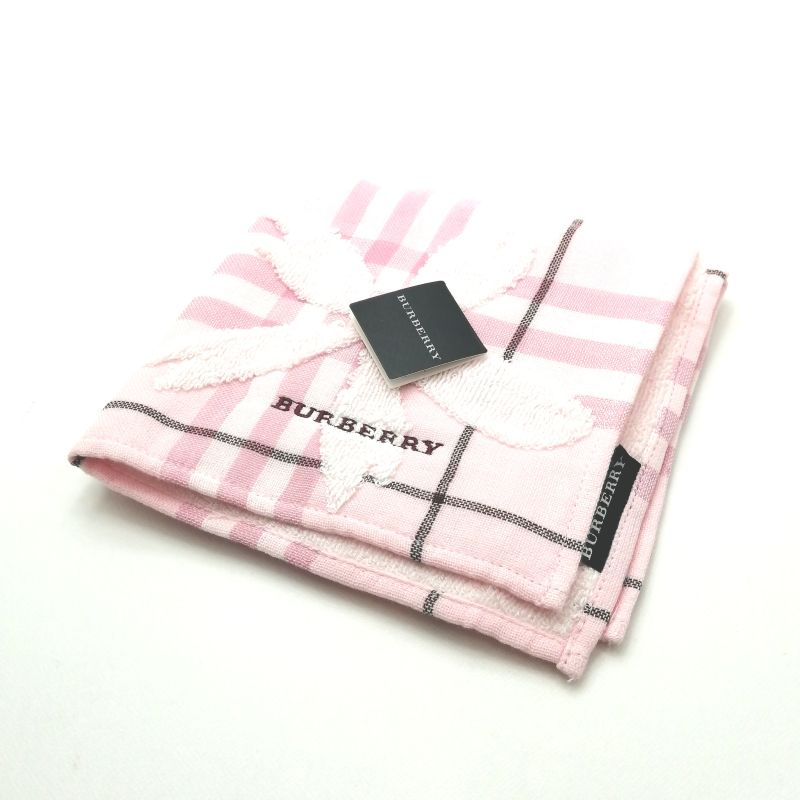 お買い物マラソン♪全品P10倍メール便対応OK【売れ筋】【限定1枚】【未使用ハンカチ】BURBERRYバーバリータオルハンカチ【ピンク系】