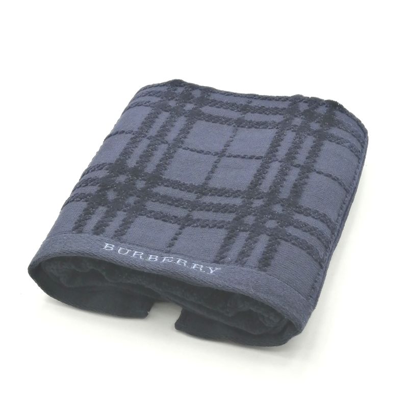 当店はやります♪16日迄P10倍メール便対応OK【売れ筋】【現品限り】【未使用タオル】BURBERRYバーバリーフェイスタオル【ネイビー系】