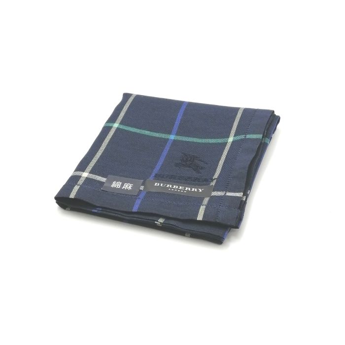 スーパーセール♪全品P10倍メール便対応OK【売れ筋】【未使用ハンカチ】BURBERRYバーバリーハンカチ【ネイビー系】