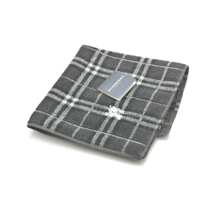 当店でのお買物でSPUトータルP10倍～メール便対応OK【売れ筋】【未使用ハンカチ】BURBERRYバーバリータオルハンカチ【グレー系】