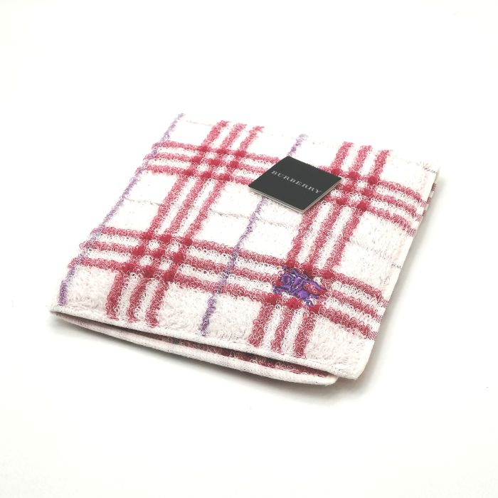 当店でのお買物でSPUトータルP10倍～メール便対応OK【売れ筋】【未使用ハンカチ】BURBERRYバーバリータオルハンカチ【ホワイト系】
