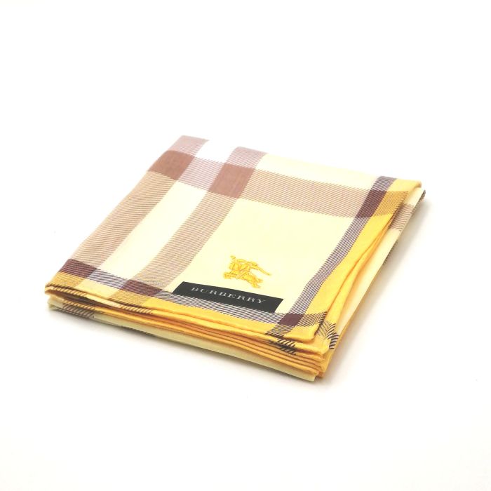 当店でのお買物でSPUトータルP10倍～♪メール便対応OK【売れ筋】【未使用ハンカチ】BURBERRYバーバリーハンカチ【イエロー系】