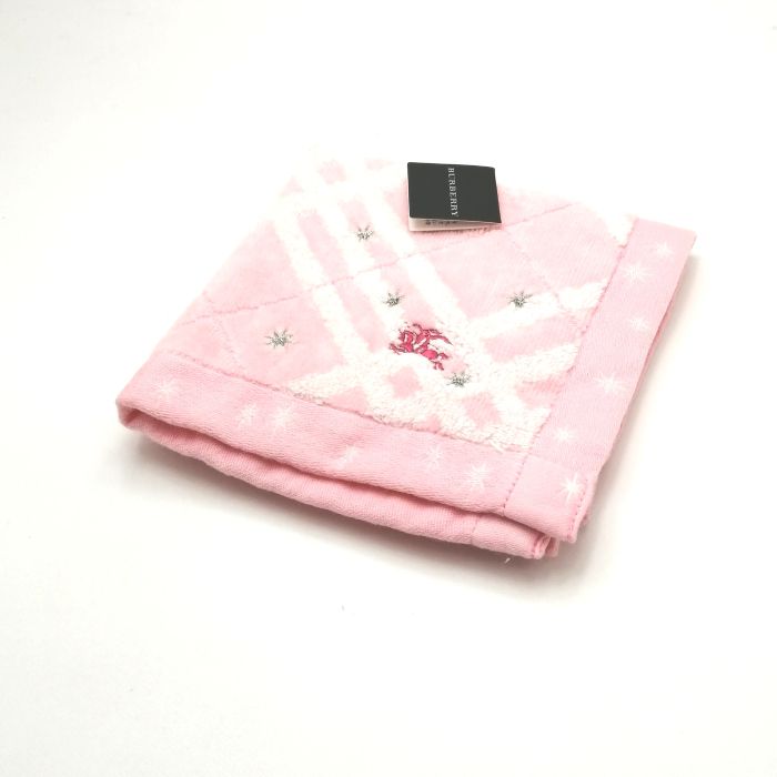 当店でのお買物でSPUトータルP10倍～メール便対応OK【売れ筋】【未使用ハンカチ】BURBERRYバーバリータオルハンカチ【ピンク系】