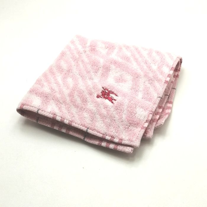 当店でのお買物でSPUトータルP10倍～♪メール便対応OK【売れ筋】【未使用ハンカチ】BURBERRYバーバリータオルハンカチ【ピンク系】