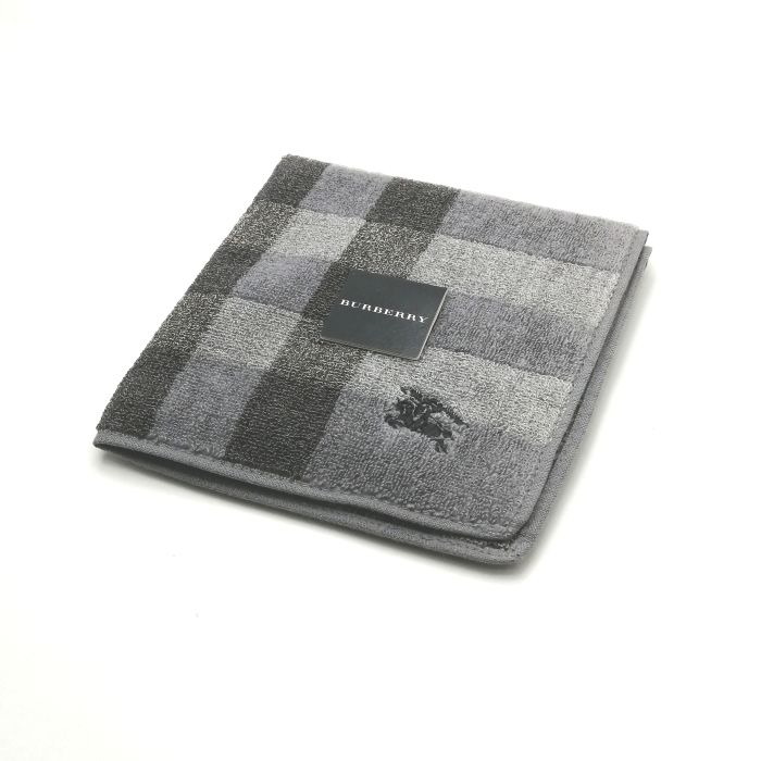 当店でのお買物でSPUトータルP10倍～メール便対応OK【売れ筋】【未使用ハンカチ】BURBERRYバーバリータオルハンカチ【グレー系】